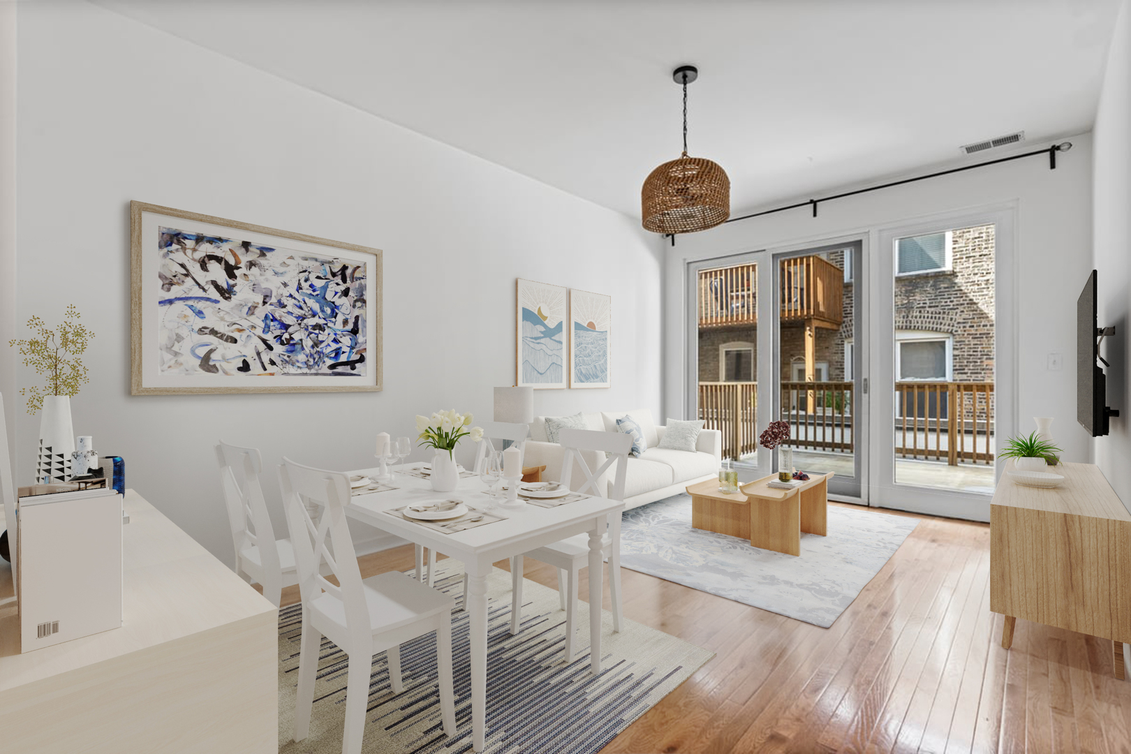 3021 West Armitage Avenue, Unit 208 Chicago, IL 60647 - Photo 2 of 18 a view of a dining room with furniture wooden floor and a chandelier