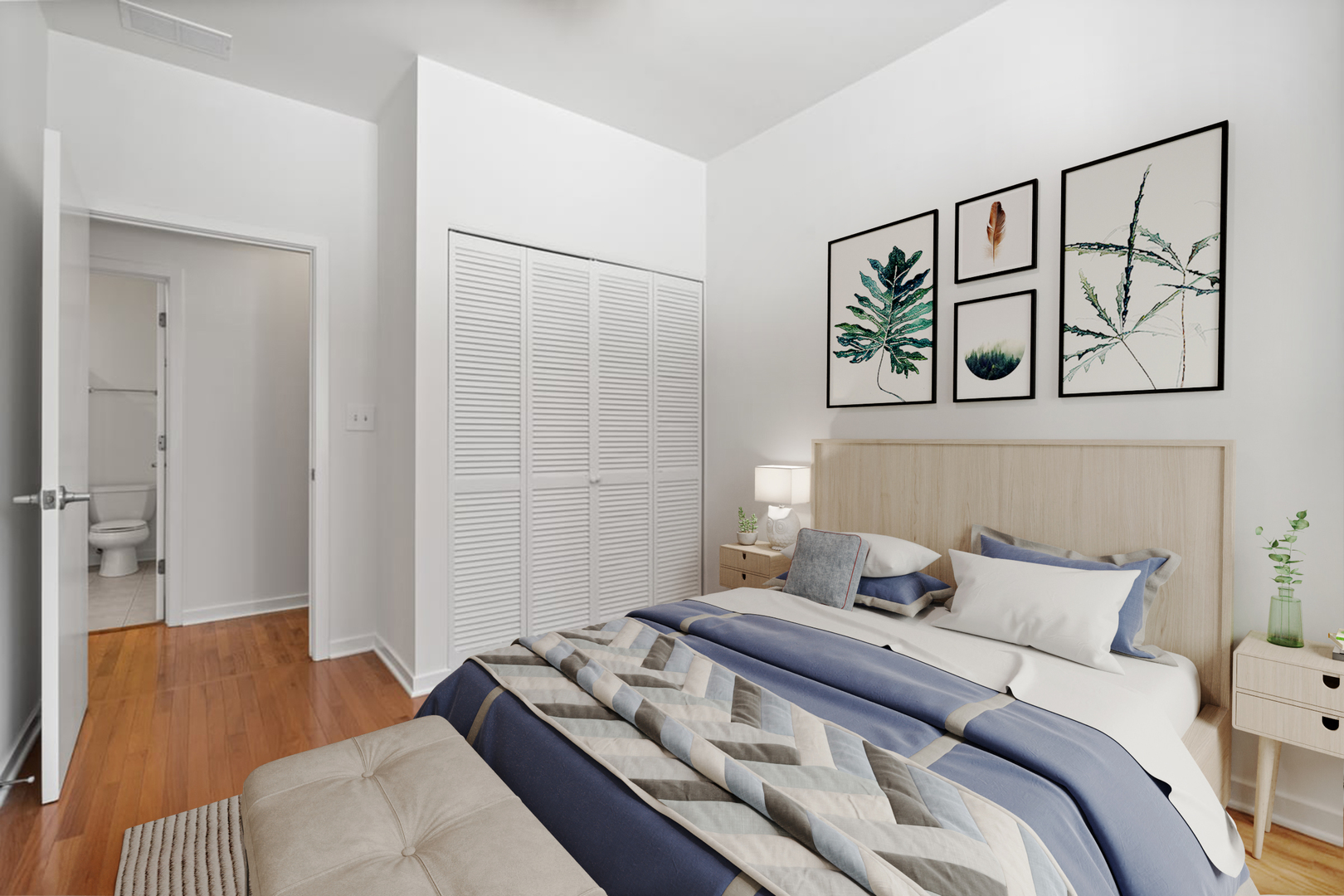 3021 West Armitage Avenue, Unit 208 Chicago, IL 60647 - Photo 9 of 18 a bedroom with a bed and a painting on the wall