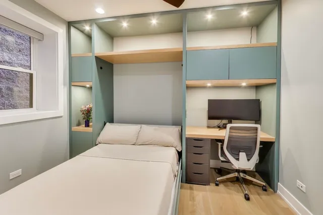 a workspace with furniture