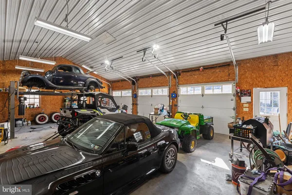 a view of a garage with furniture