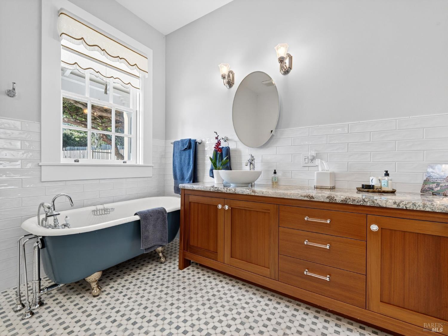 44900 Little Lake Road Mendocino, CA 95460 - Photo 21 of 54 Downstairs primary bathroom with custom redwood cabinetry and tile work.