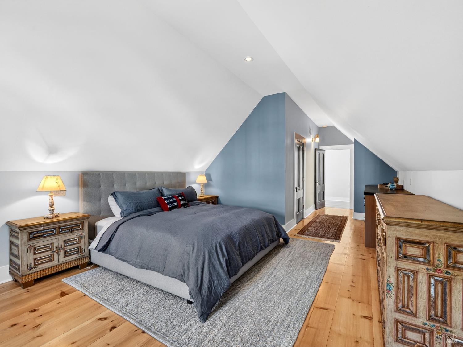 44900 Little Lake Road Mendocino, CA 95460 - Photo 29 of 54 Upstairs primary bedroom with walk in closet and custom built in dresser
