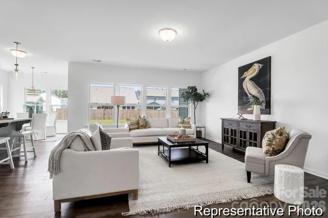 a living room with furniture or couch and a large window