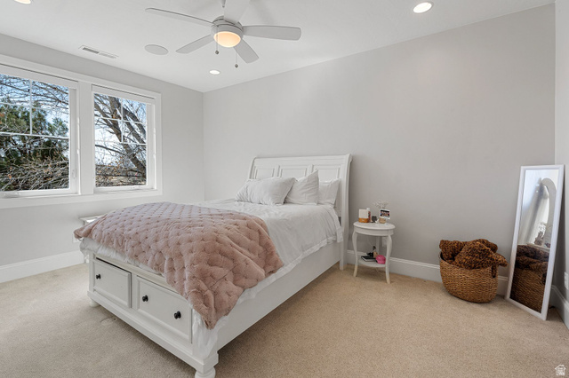 2917 Old Farm Road Washington, UT 84780 - Photo 76 of 105 Bedroom featuring recessed lighting, light carpet, and ceiling fan
