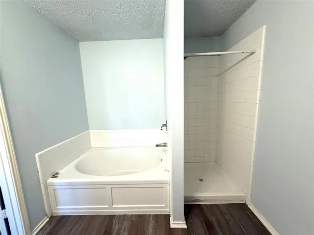 a bathroom with a bathtub