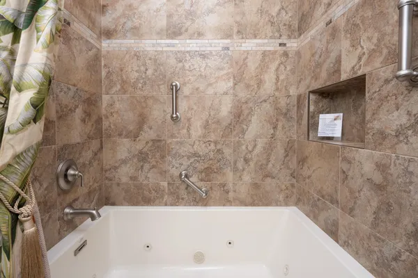 a bathroom with a bathtub