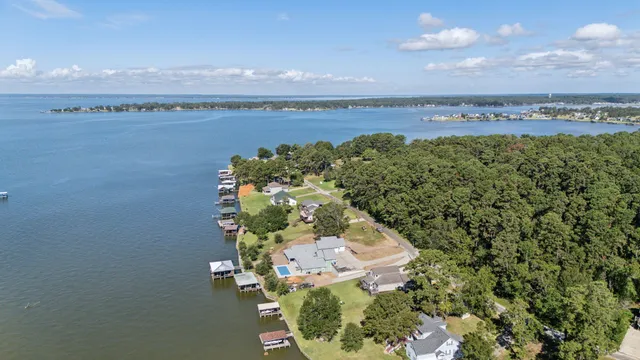 a view of a lake with a city