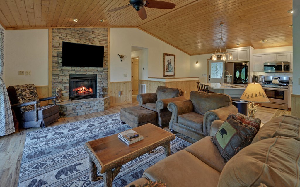 445 Tranquil Cove Road Murphy, NC 28906 - Photo 13 of 77 a living room with furniture a flat screen tv and a fireplace