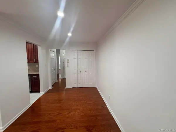 a view of hallway with a large window