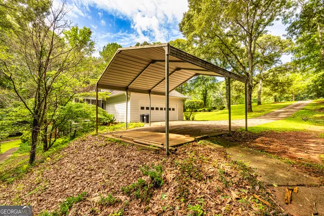 a view of a garden with a bench