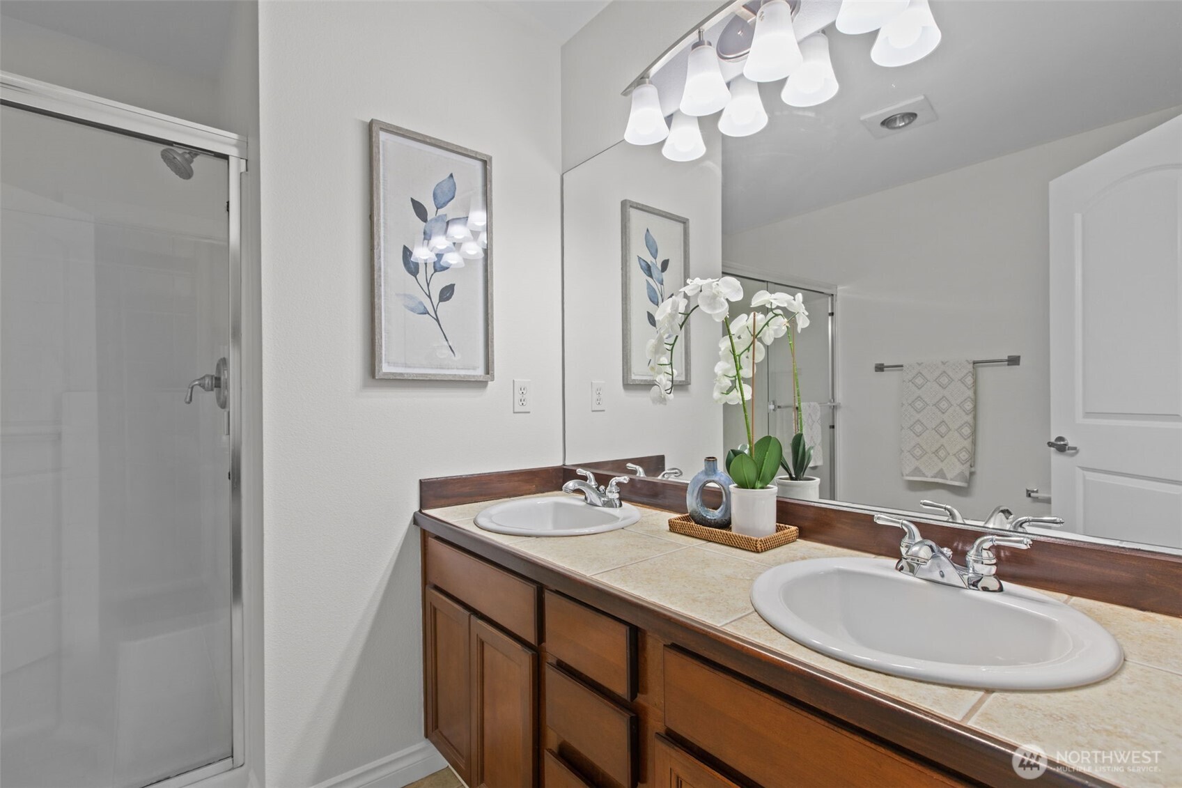 532 Pilchuck Path Everett, WA 98201 - Photo 19 of 37 a bathroom with a granite countertop sink and a mirror