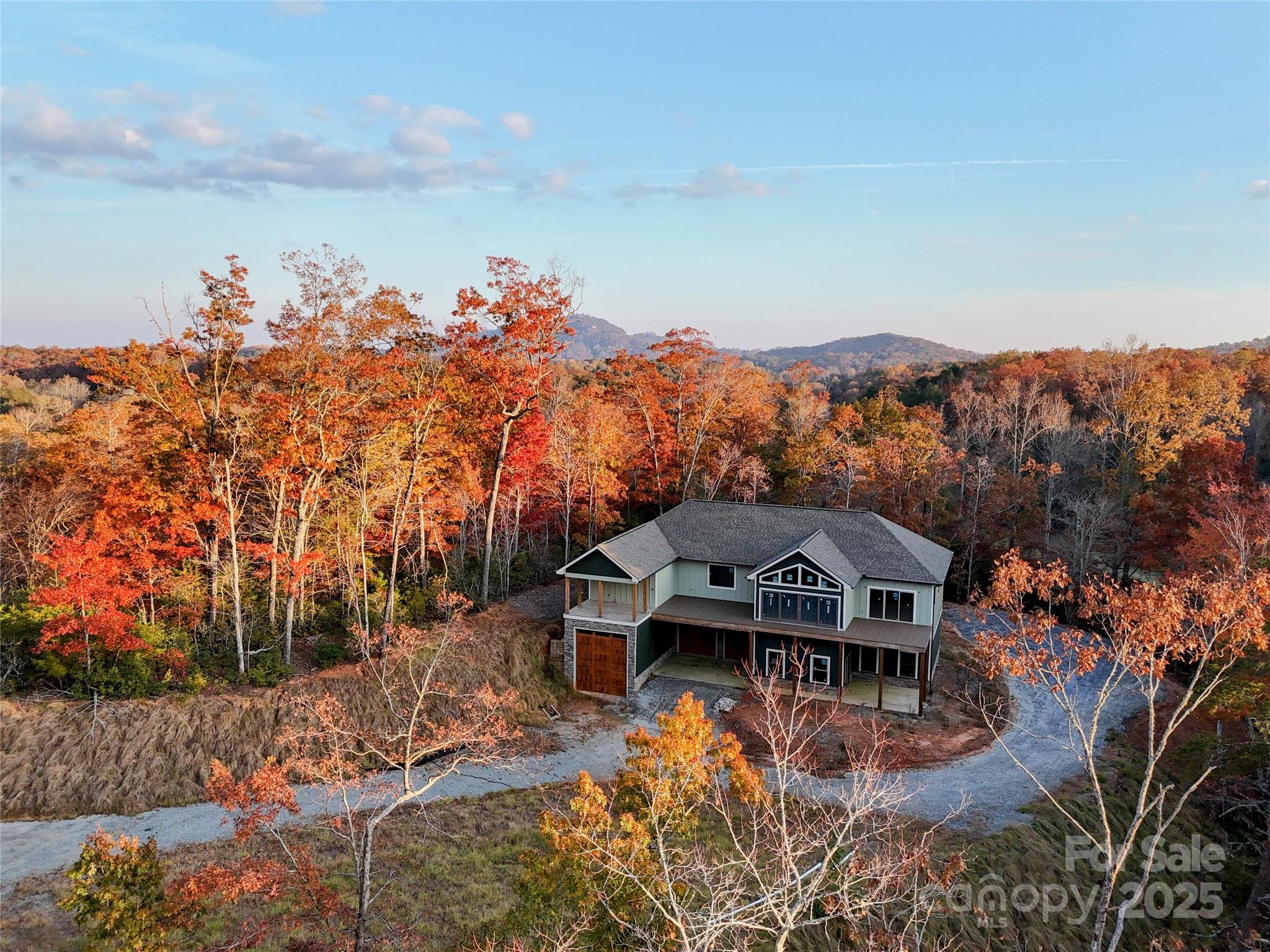 a view of a house with a mountain in the background