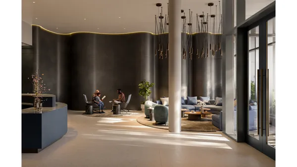 a view of a building with a potted plant