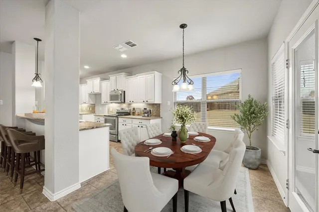 a view of a dining room and livingroom view