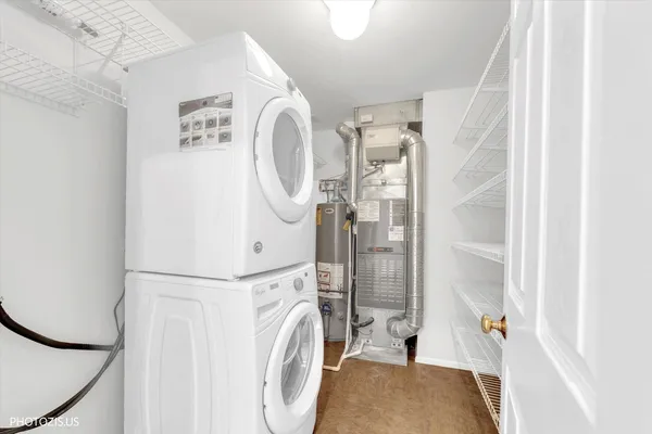 a storage room with washer and dryer