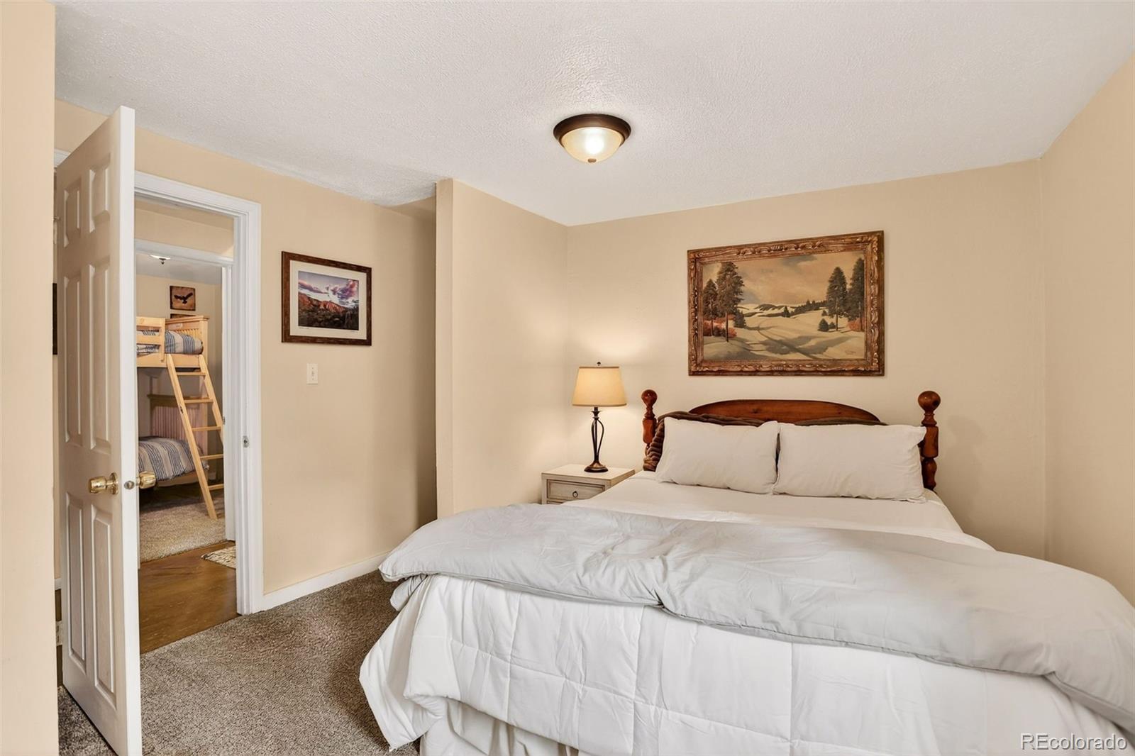 626 Aspen Lane Bailey, CO 80421 - Photo 16 of 47 a bedroom with a bed and a painting on the wall