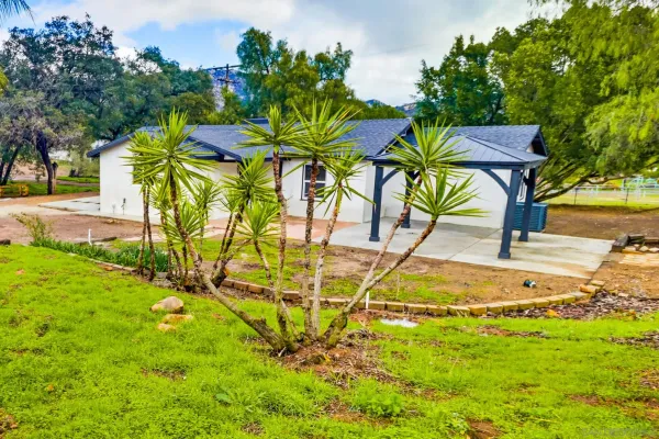 a view of an outdoor space and swimming pool