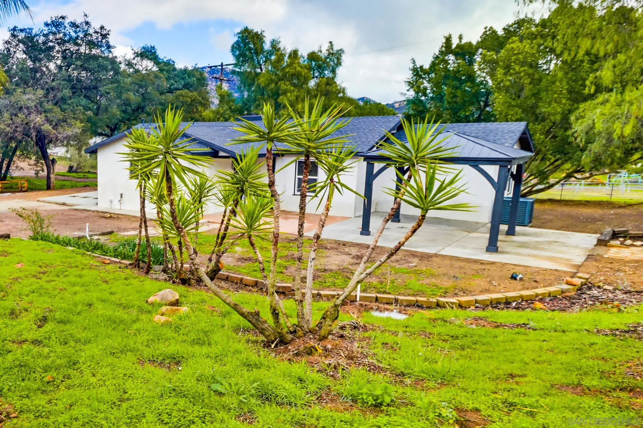 a view of an outdoor space and swimming pool