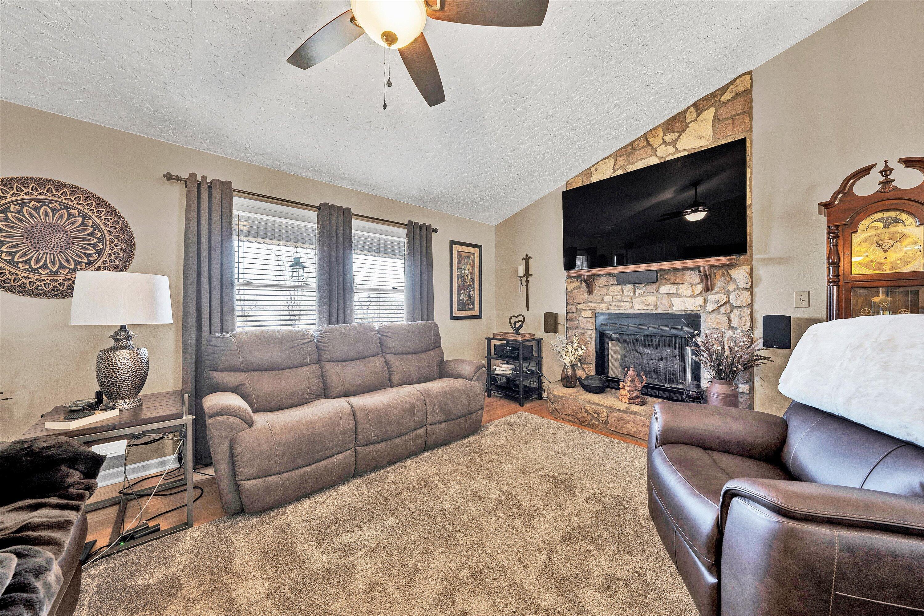 1160 Sandy Level Road Goodview, VA 24095 - Photo 6 of 47 a living room with furniture a flat screen tv and a fireplace