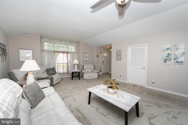 a living room with furniture a rug and a window