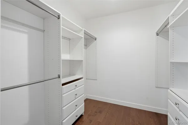 a view of an empty walk in closet