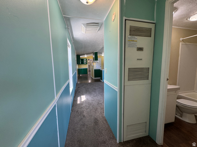 2491 Highway 89, Unit 315 Pleasant View, UT 84404 - Photo 30 of 34 Hallway with two-tone paneling, gray carpet flooring, and a built-in utility closet