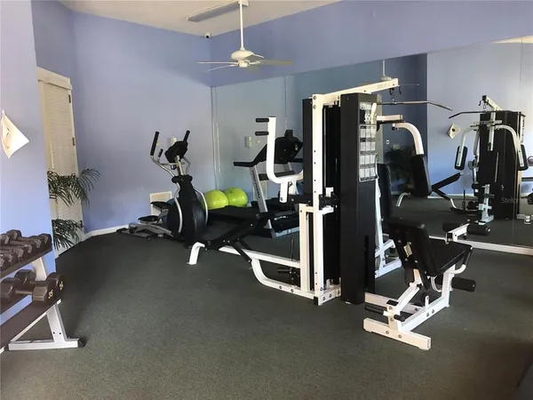 a view of a room with gym equipment