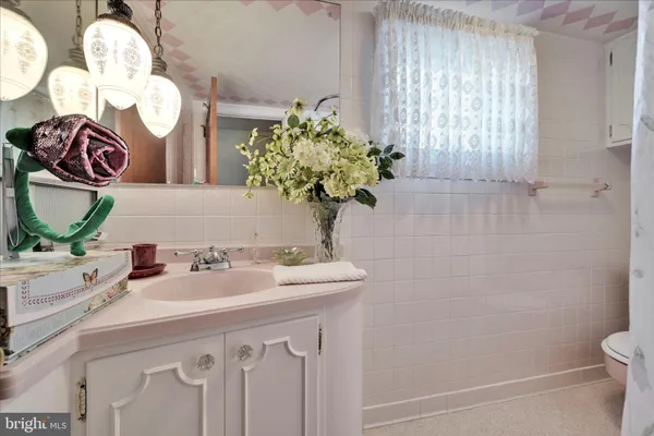 a bathroom with a sink a toilet and a mirror