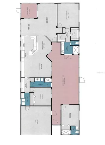 a living room with furniture a chandelier and a dining table