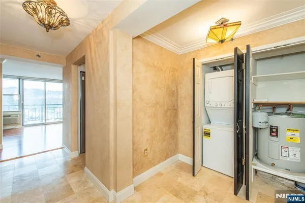 a bathroom with a shower and a mirror