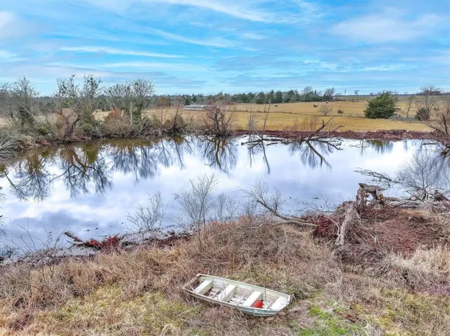 a view of a lake from a yard