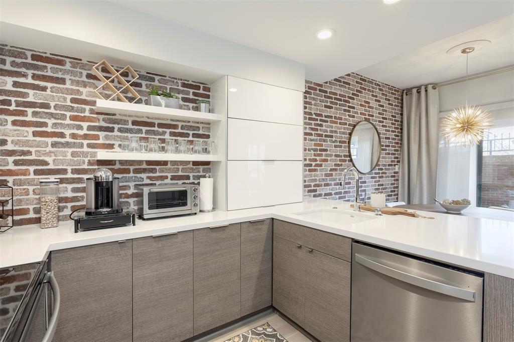 Updated contemporary kitchen with double hinge cabinets