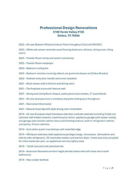 5100 Verde Valley Lane, Unit 135 Dallas, TX 75254 - Photo 25 of 26 Professional Design Renovations Pg. 1