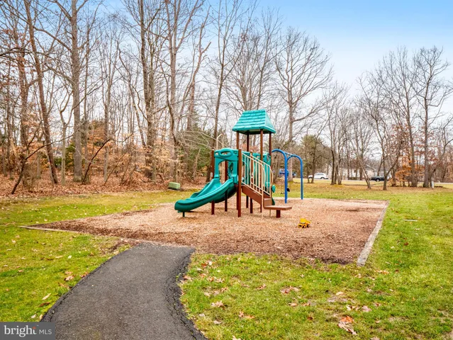 a park view with a slide trees and swing