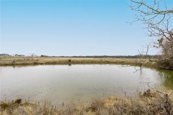a view of a lake with houses in the back