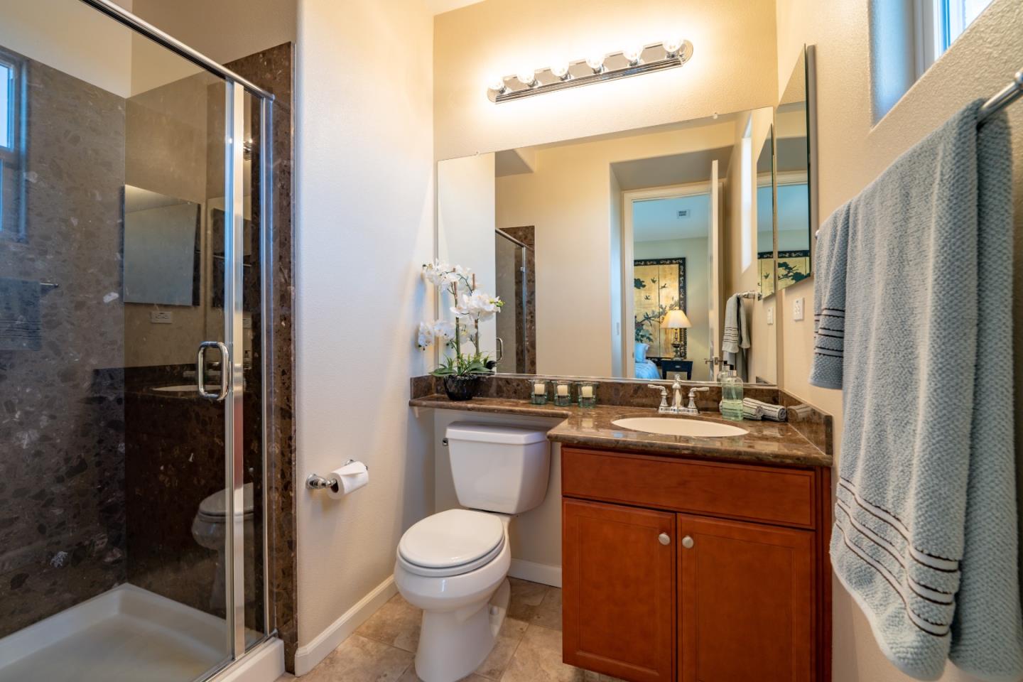 7683 Braid Court Gilroy, CA 95020 - Photo 42 of 69 a bathroom with a granite countertop sink toilet and shower