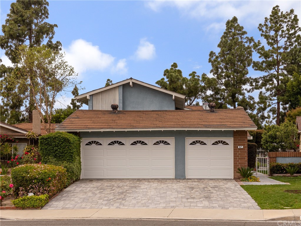 a view of a house with a yard and garage