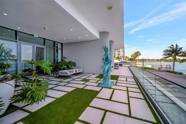 a view of balcony with furniture