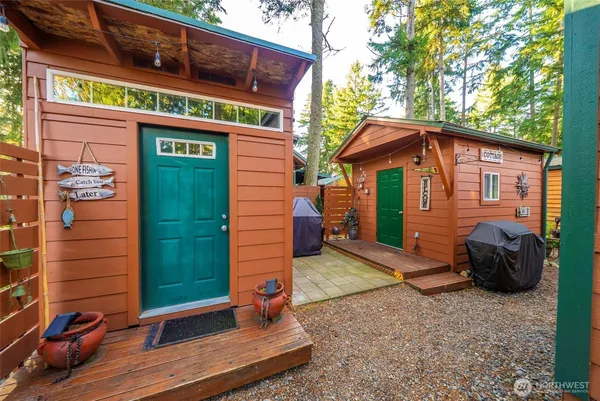 a view of a house with a large window
