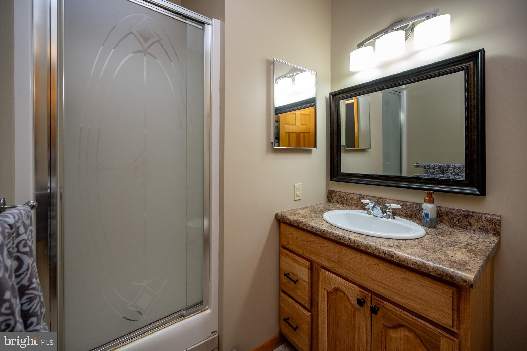 167 Sears Lane Swanton, MD 21561 - Photo 45 of 48 a bathroom with a granite countertop sink vanity and mirror