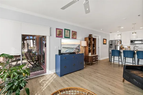 a bathroom with a shower and a door