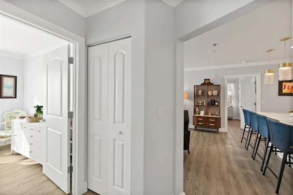 a view of a patio with a table and chairs
