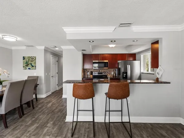 a view of kitchen with dining area