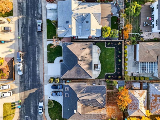 an aerial view of houses and roads