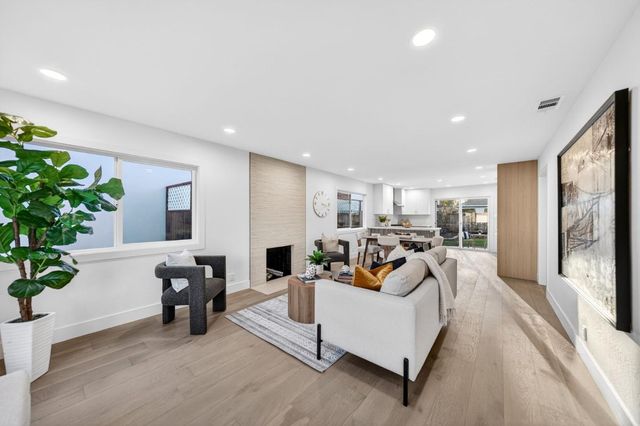 a living room with furniture potted plant and a window