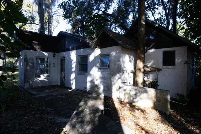 a tree in front of a white house