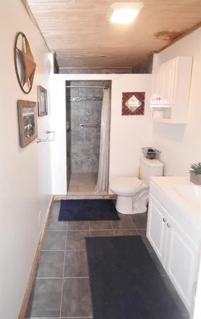 a bathroom with a toilet a sink and a shower