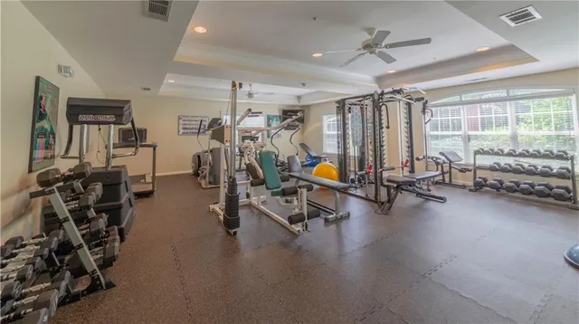 a view of a room with gym equipment