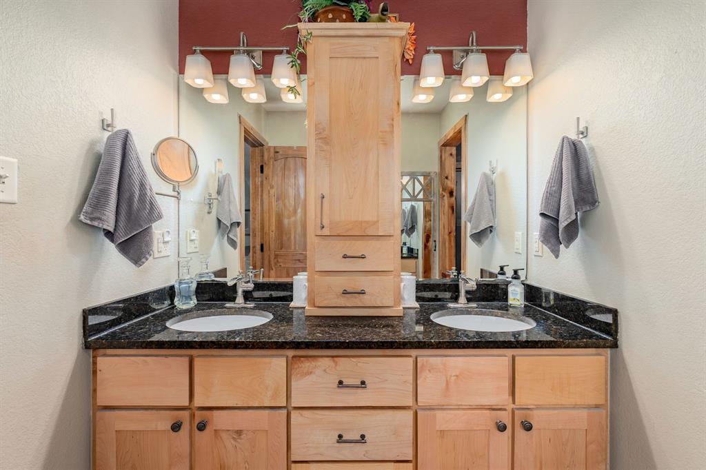14392 Highway 78 Blue Ridge, TX 75424 - Photo 18 of 40 a bathroom with a granite countertop sink and a mirror