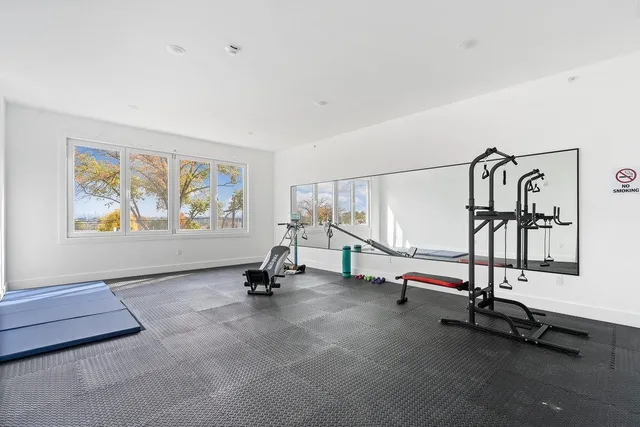 a view of a room with gym equipment